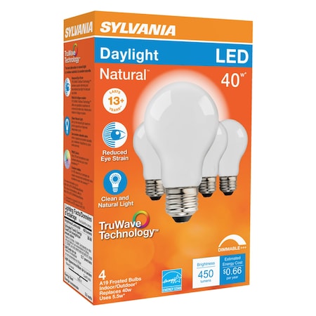 Sylvania Sylvania Natural A19 E26 (Medium) LED Bulb Daylight 40 Watt Equivalence 4 pk 40669